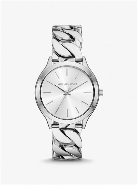 michael kors slim runway silver tone chain link watch|Michael Kors silver runway.